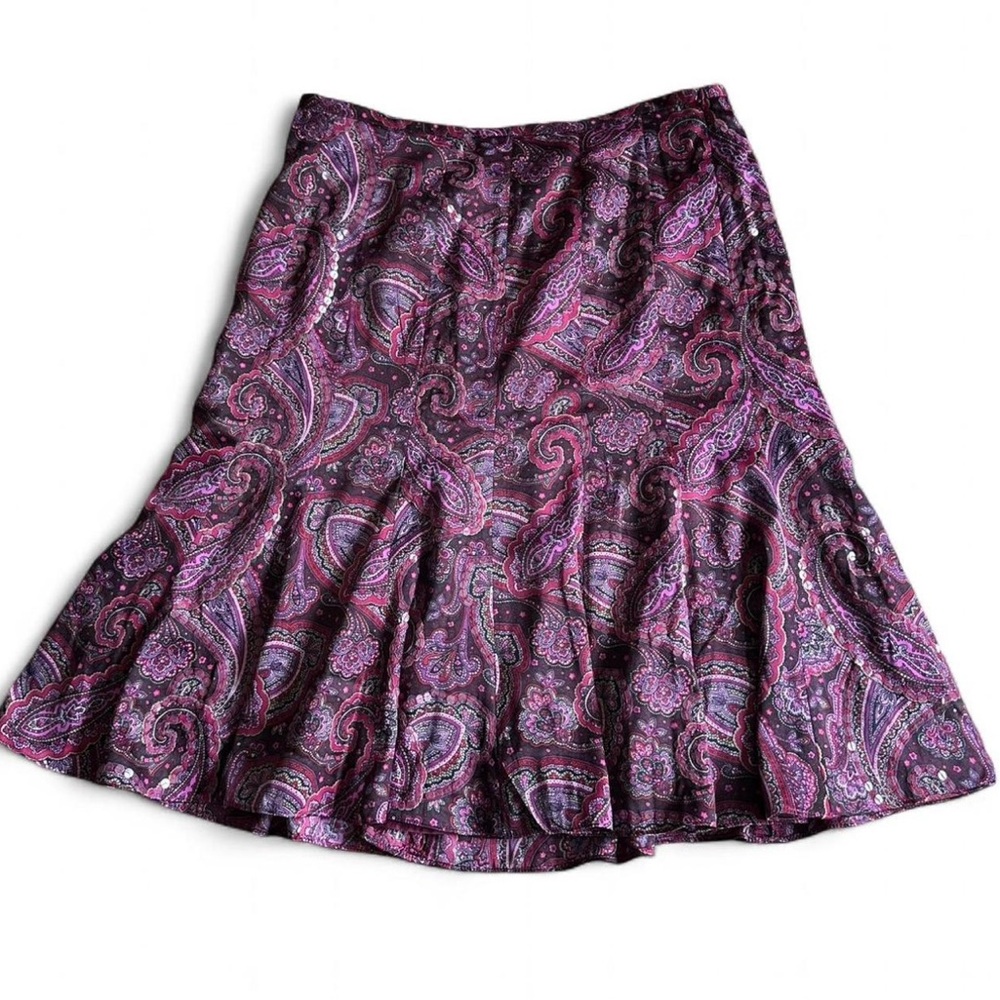 LOFT Paisley A-Line Paisley Skirt in Purple and Pink w/ Sequins size 8